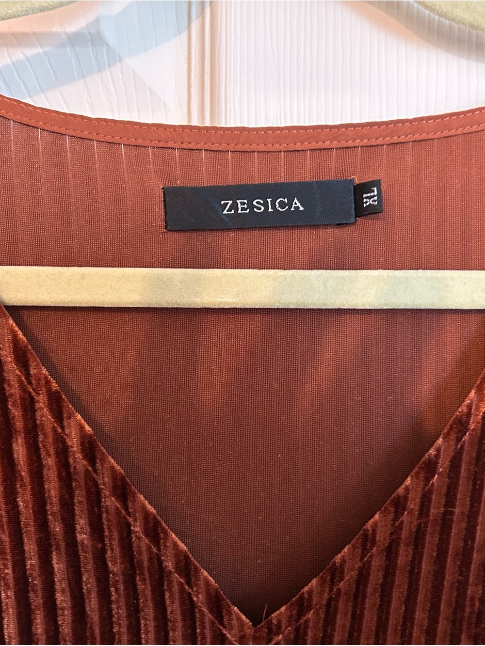 Zalika Rust Velvet Long-Sleeve Midi Dress with Smocked Waist Xl - Picture 2 of 6